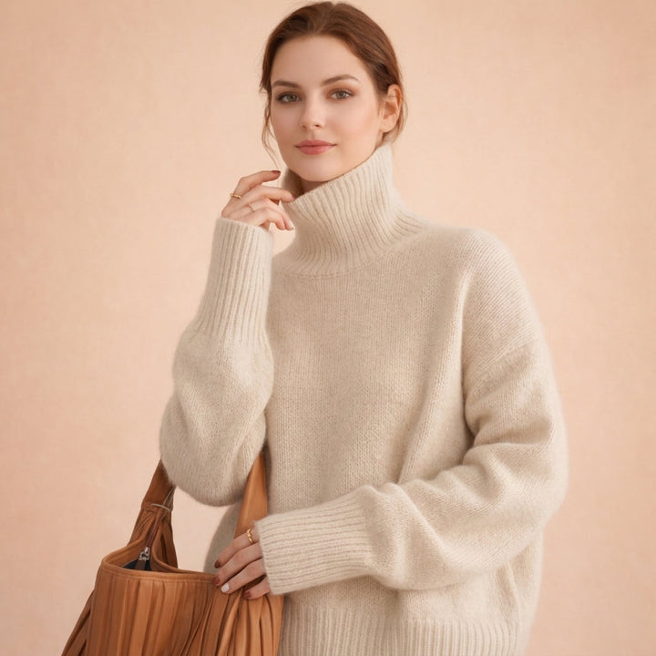 Women's Novella Cashmere Turtleneck in Cream | Invictora.com