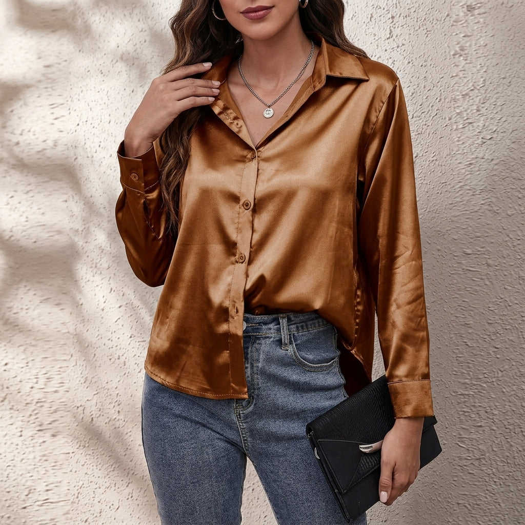 Women's Elvina Silk Shirt in Bronze | Invictora.com