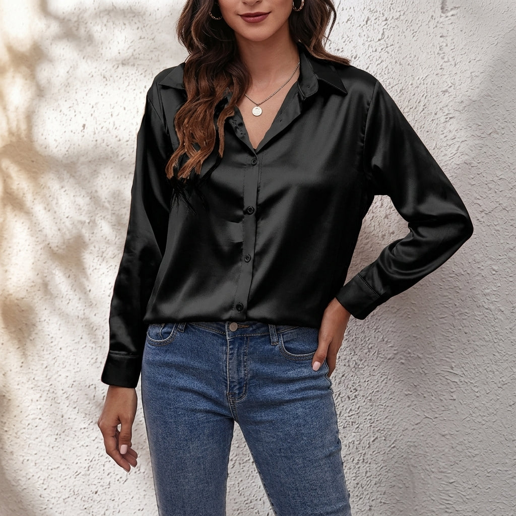 Women's Elvina Silk Shirt in Blue | Invictora.com