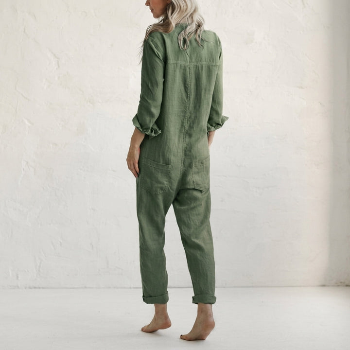 Women's Elvinae Linen Jumpsuit in Green | Invictora.com