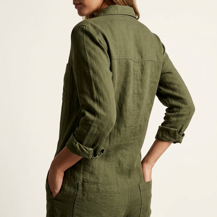 Women's Elvinae Linen Jumpsuit in Green | Invictora.com