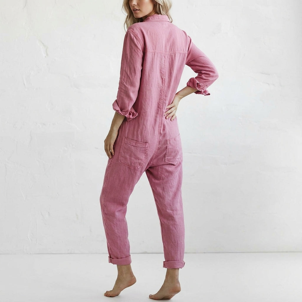 Women's Elvinae Linen Jumpsuit in Pink | Invictora.com