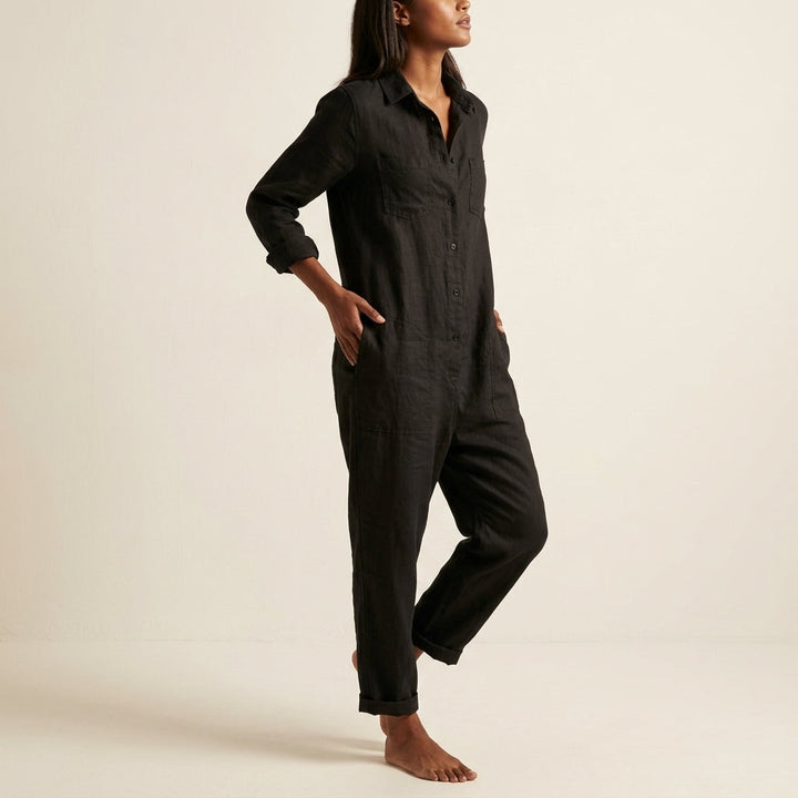 Women's Elvinae Linen Jumpsuit in Green | Invictora.com