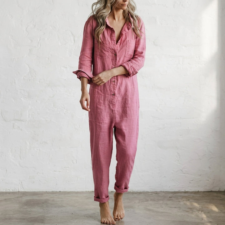 Women's Elvinae Linen Jumpsuit in Green | Invictora.com
