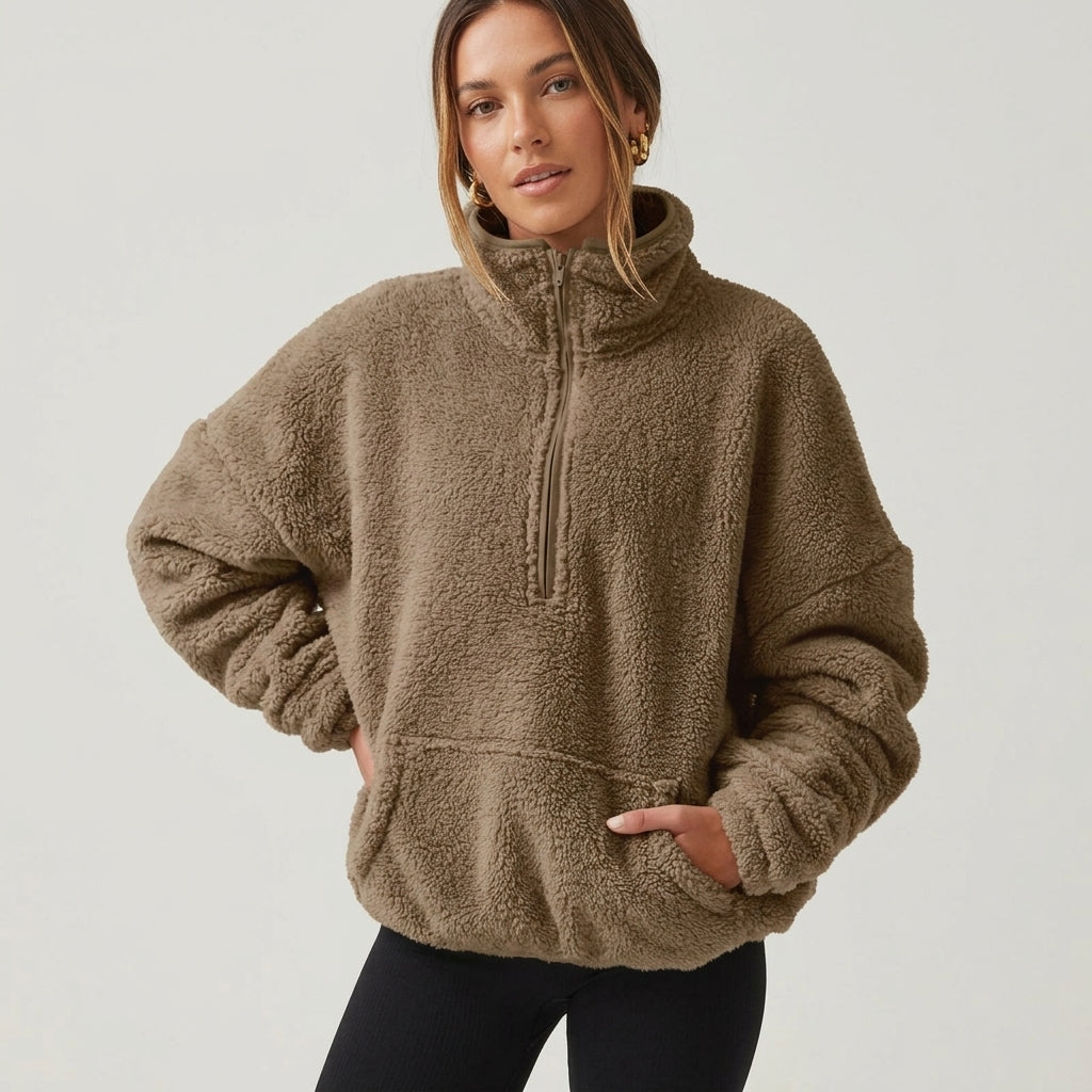 Women's Velora Cashmere Half-Zip in Brown | Invictora.com