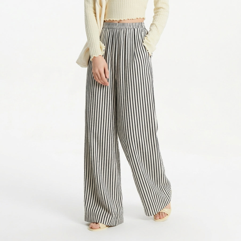 Women's Aventine Linen Trousers in Striped | Invictora.com