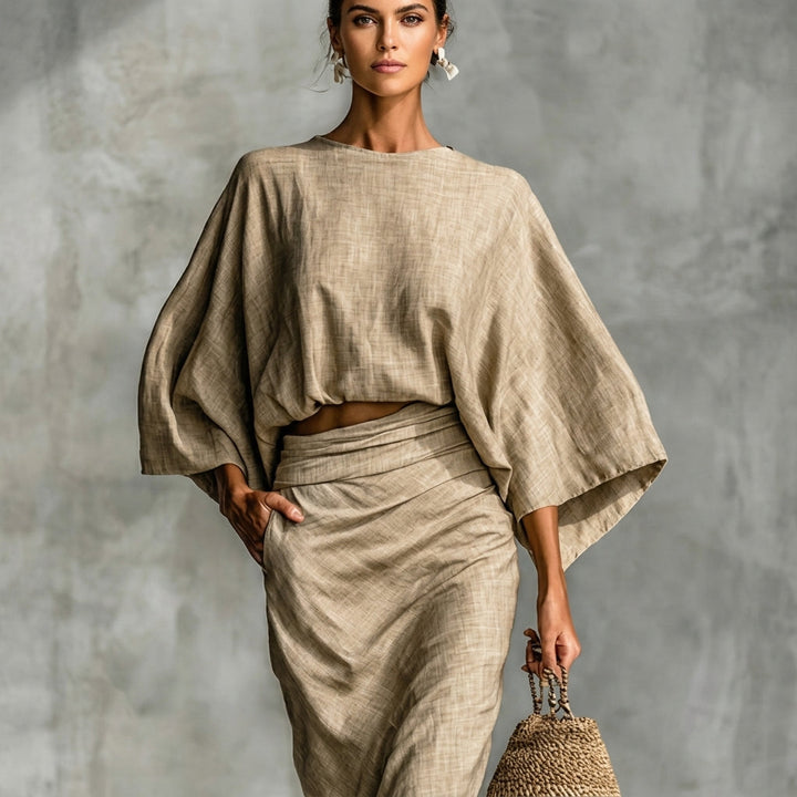 Women's Holly Cotton Skirt Set in Beige | Invictora.com