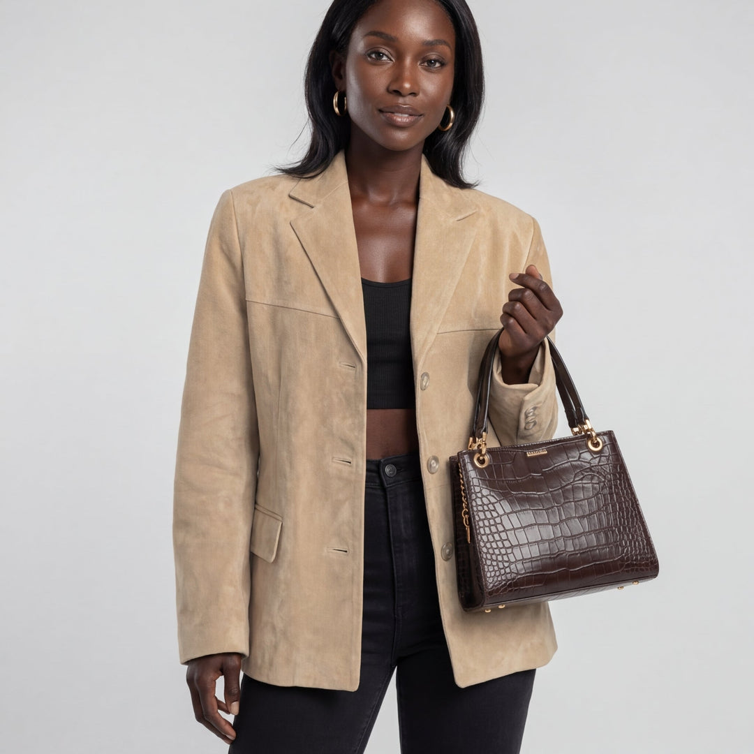 Women's Avery Wool Blend Overcoat in Brown | Invictora.com