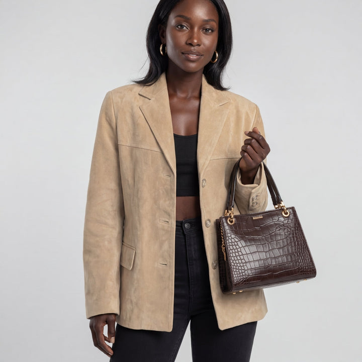 Women's Avery Wool Blend Overcoat in Brown | Invictora.com