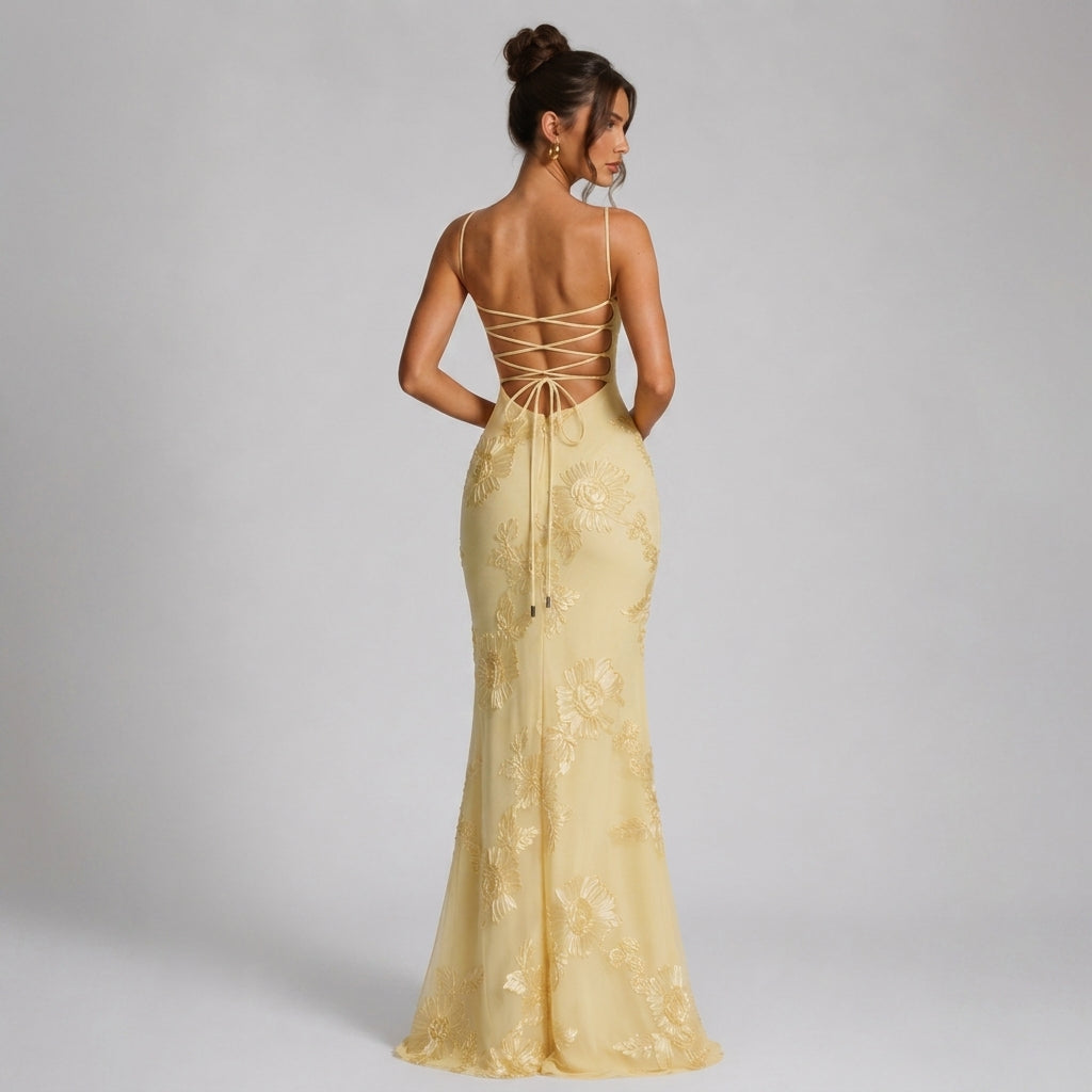 Women's Isla Floral Maxi Dress in Champagne | Invictora.com