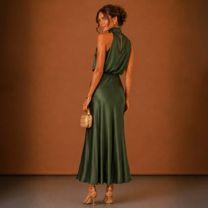 Women's Soraya Satin Maxi Dress in Green | Invictora.com