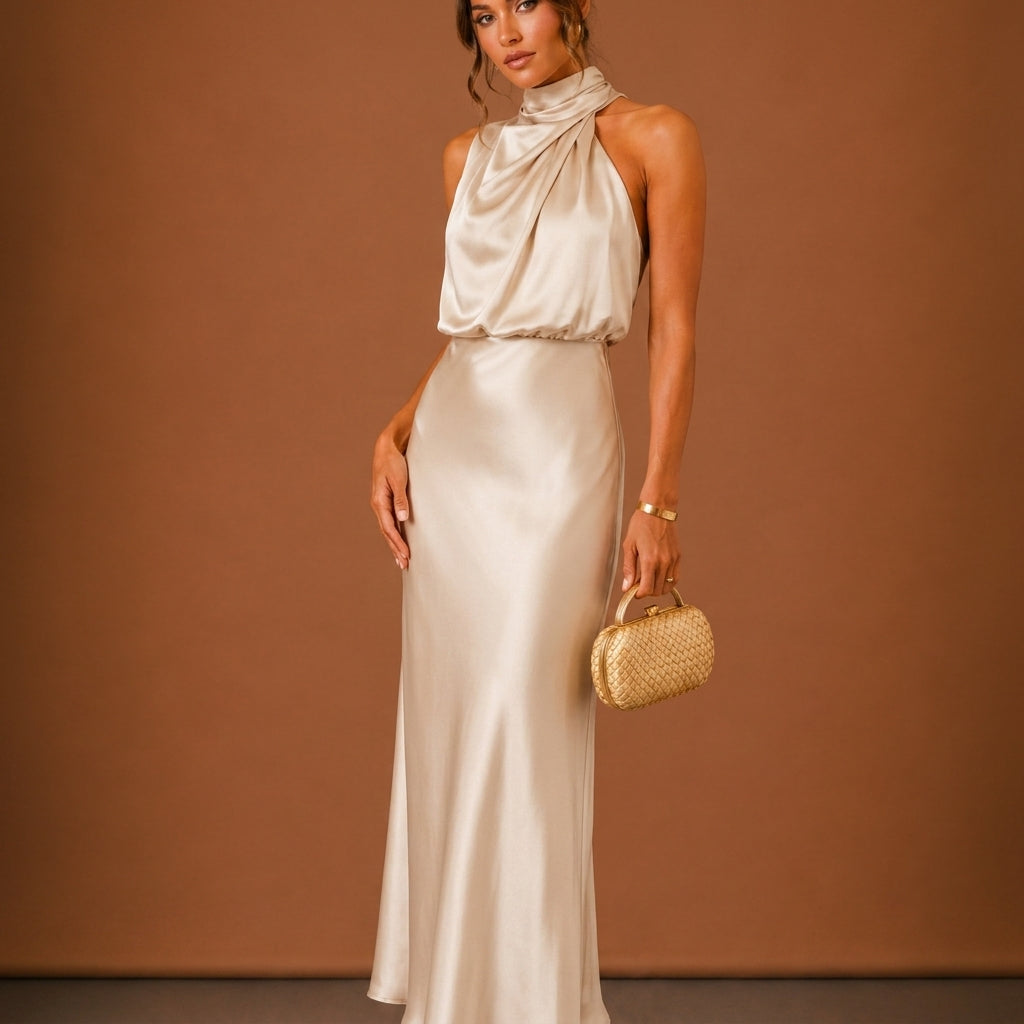 Women's Soraya Satin Maxi Dress in Green | Invictora.com