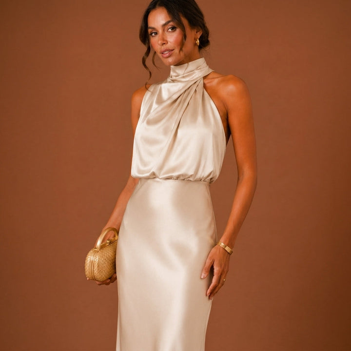 Women's Soraya Satin Maxi Dress in Green | Invictora.com