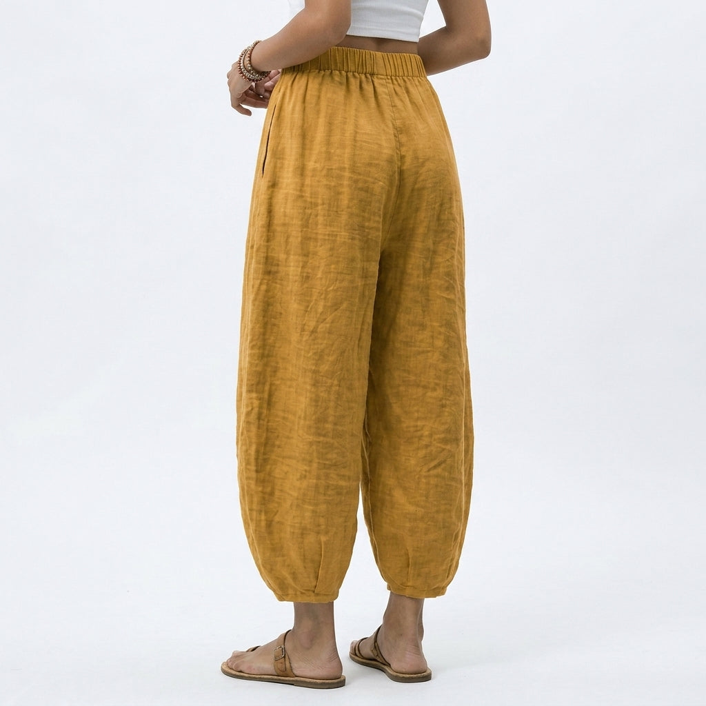 Women's Elara Linen Pants in Yellow | Invictora.com