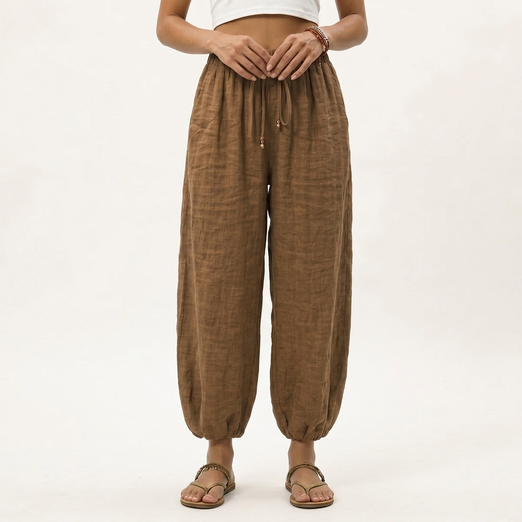Women's Elara Linen Pants in Yellow | Invictora.com