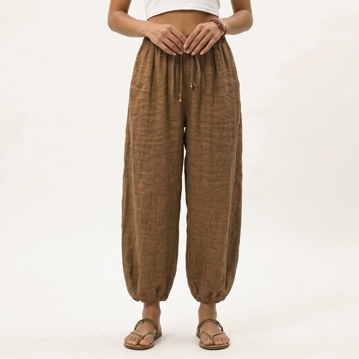 Women's Elara Linen Pants in Yellow | Invictora.com