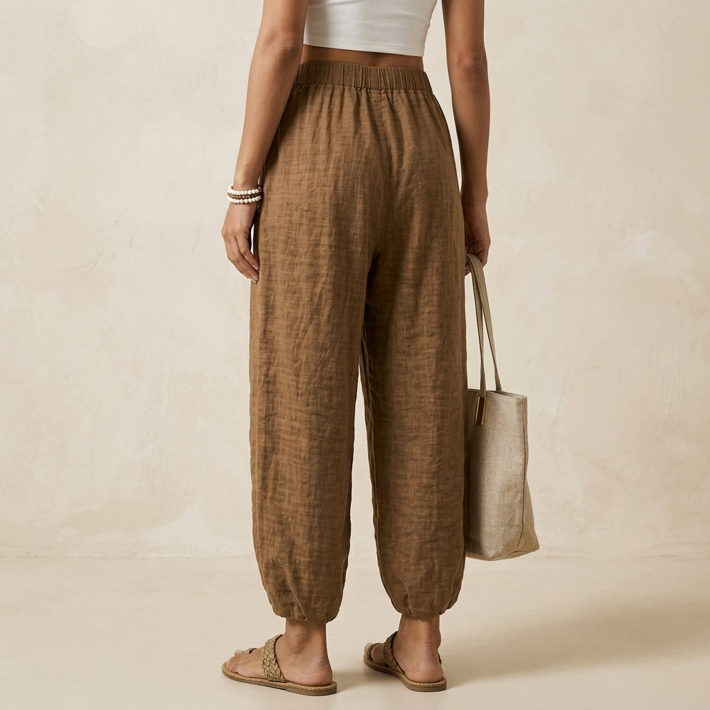 Women's Elara Linen Pants in Brown | Invictora.com