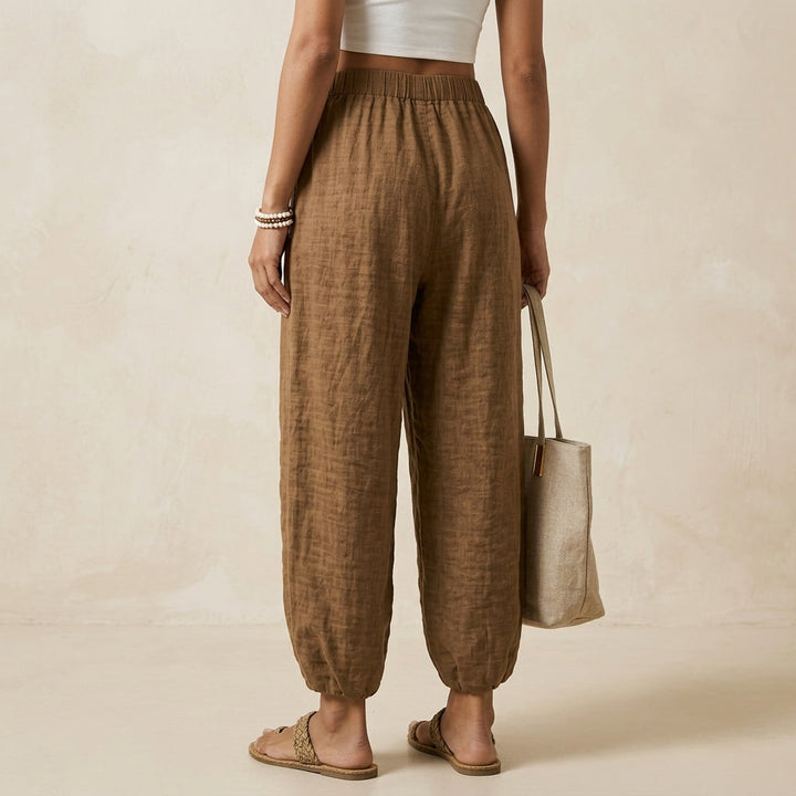 Women's Elara Linen Pants in Brown | Invictora.com
