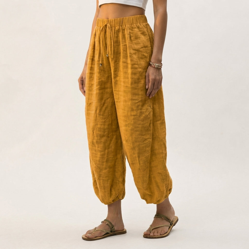 Women's Elara Linen Pants in Yellow | Invictora.com
