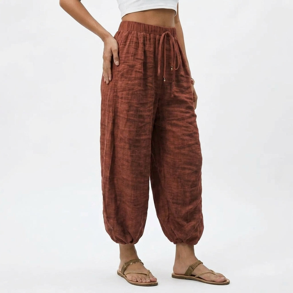 Women's Elara Linen Pants in Yellow | Invictora.com