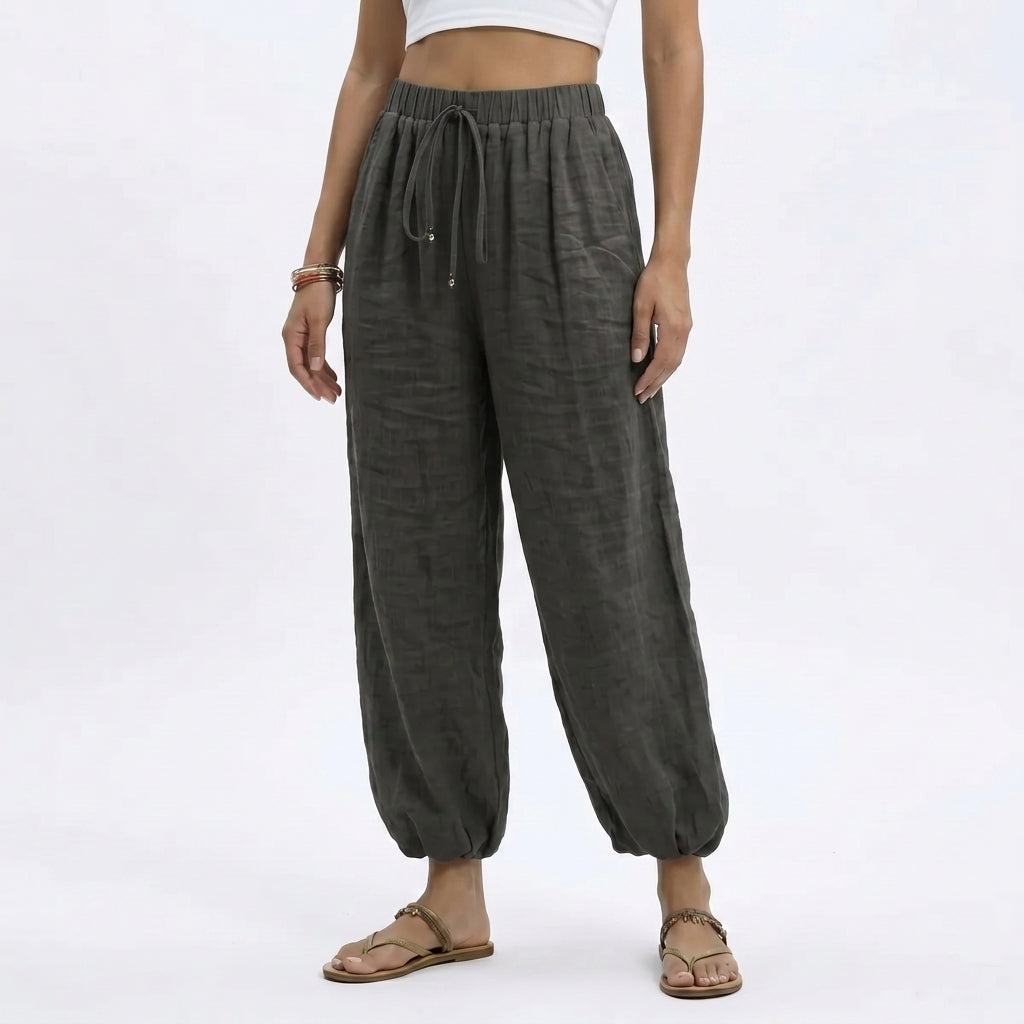 Women's Elara Linen Pants in Yellow | Invictora.com