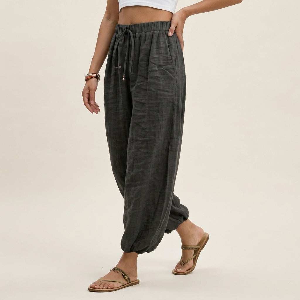 Women's Elara Linen Pants in Brown | Invictora.com