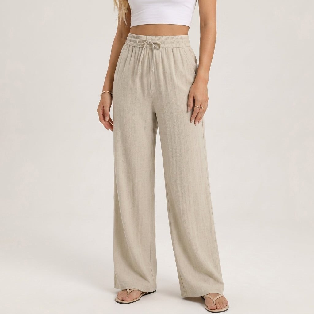 Women's Marisol Linen Wide-Leg Pants in Green | Invictora.com