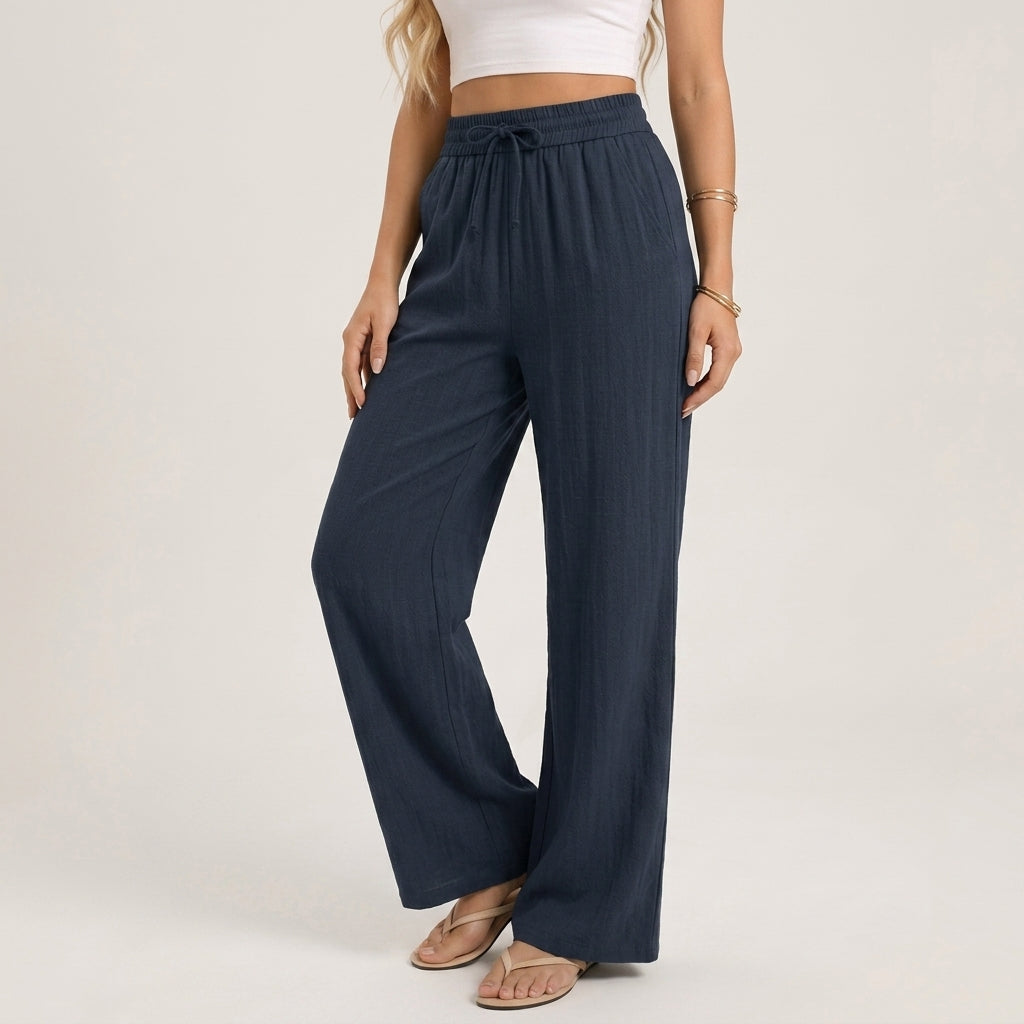 Women's Marisol Linen Wide-Leg Pants in Green | Invictora.com