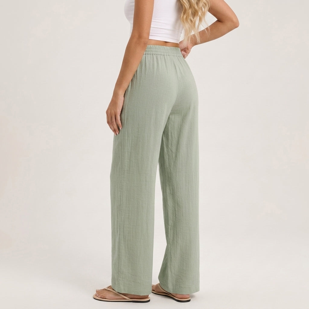 Women's Marisol Linen Wide-Leg Pants in Green | Invictora.com