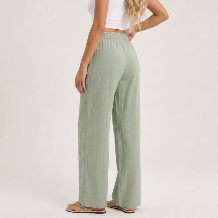 Women's Marisol Linen Wide-Leg Pants in Green | Invictora.com