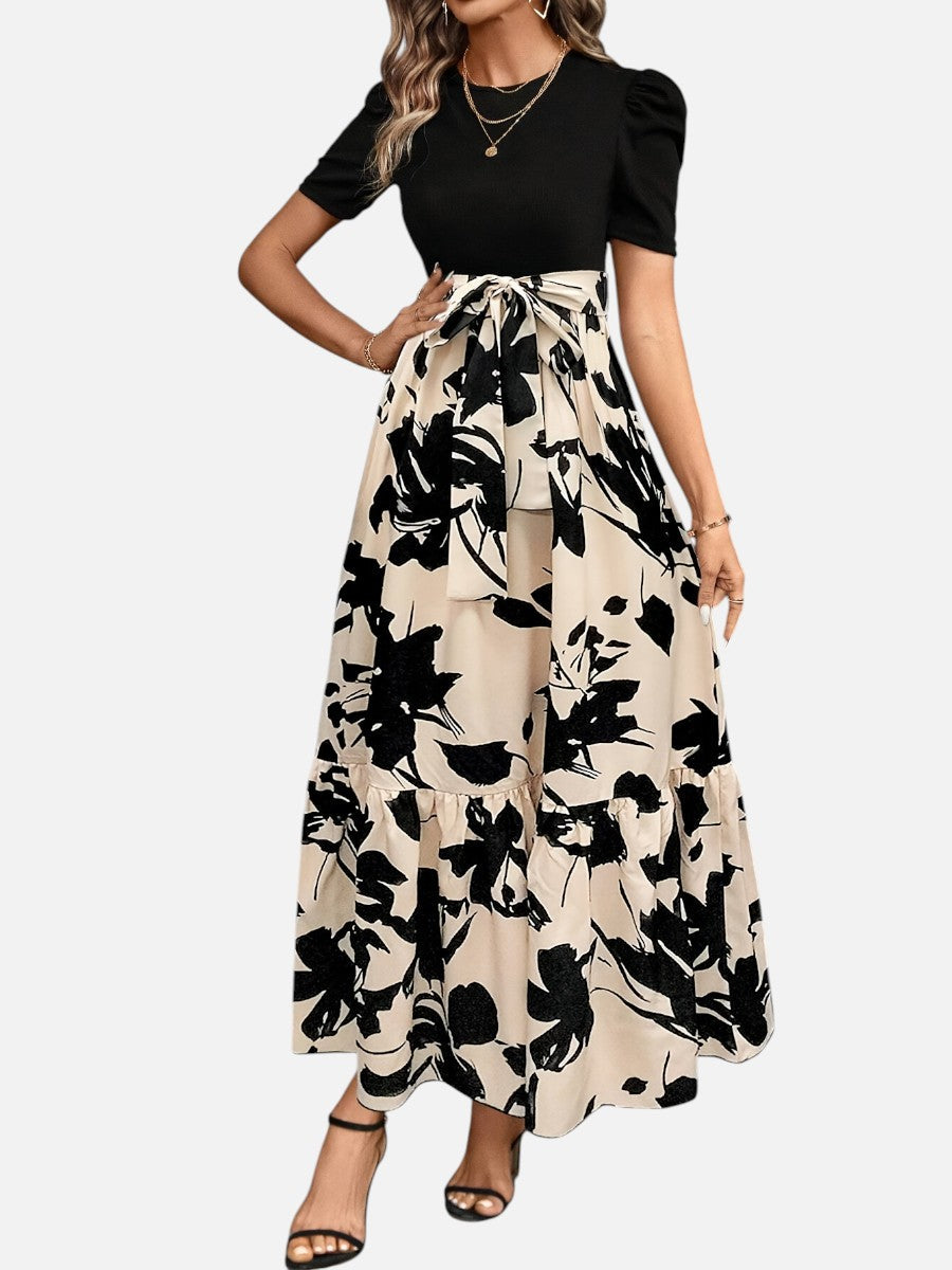 Women's Floral Midi Dress - Puff Sleeve Belted Waist product image | Invictora.com