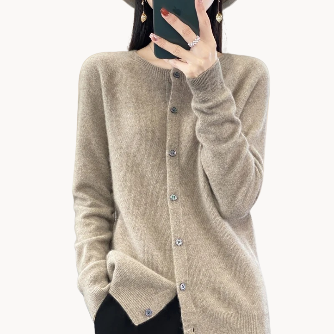 Women's Cropped Merino Wool Crew-Neck Cardigan