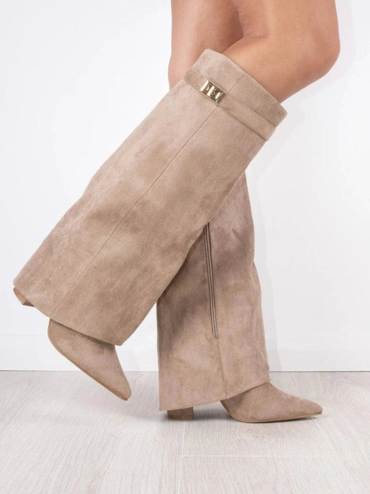 Women's Suede Fold-Over Boots - Golden Detail product image | Invictora.com