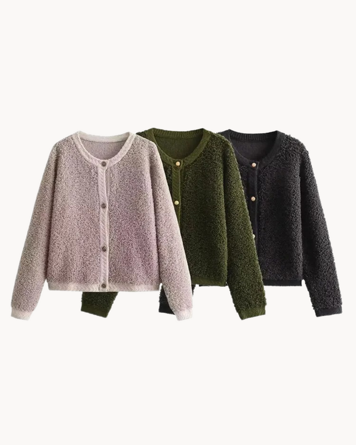 Women's Waist-Length Round-Neck Cardigan with Retro Buttons