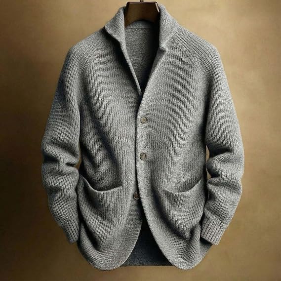 Men's Ribbed Wool-Blend Shawl-Collar Cardigan