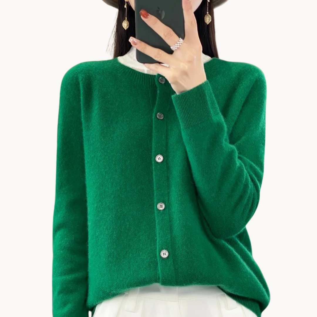 Women's Cropped Merino Wool Crew-Neck Cardigan