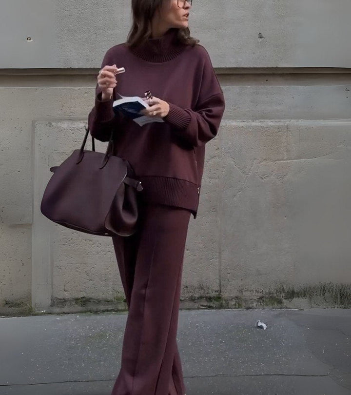 Women's Elowen – Two-Piece Knit Set in Deep Burgundy Brown in Red | Invictora.com