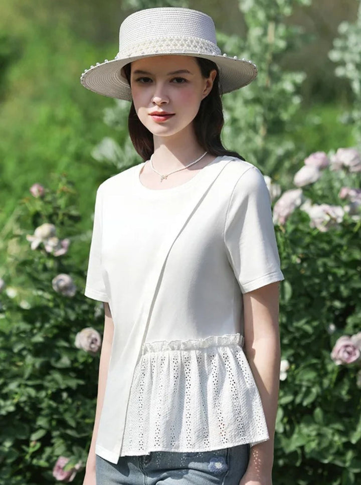 Women's Pleated T-Shirt with Eyelet Details | Invictora.com