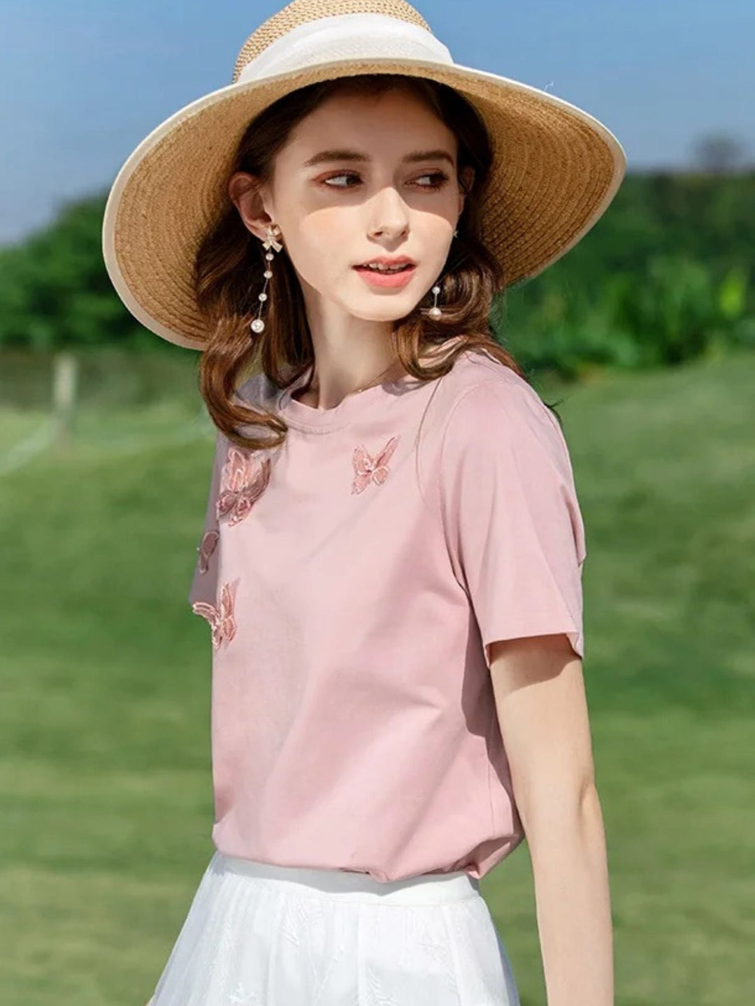 Women's Summer T-Shirt with Butterfly Embroidery | Invictora.com