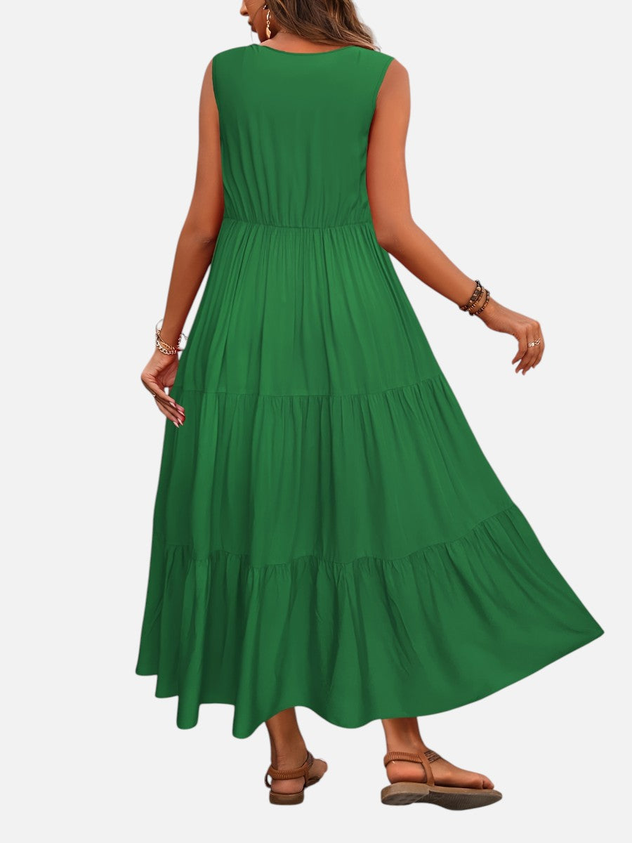 Women's V-Neck Tiered Maxi Dress – Effortless Summer Elegance in Orange | Invictora.com