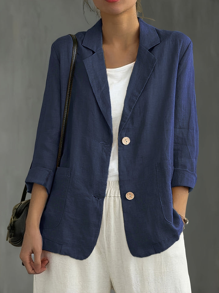 Women's Nadia – Classic Linen Blazer With Pockets For Smart Casual Wear in Navy | Invictora.com