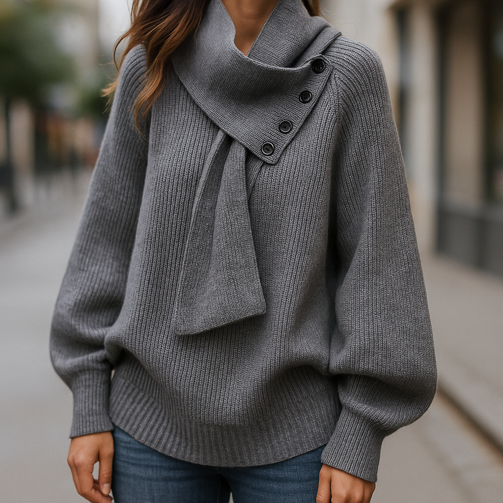 Women's Aurelia Scarf-Neck Knit in White | Invictora.com