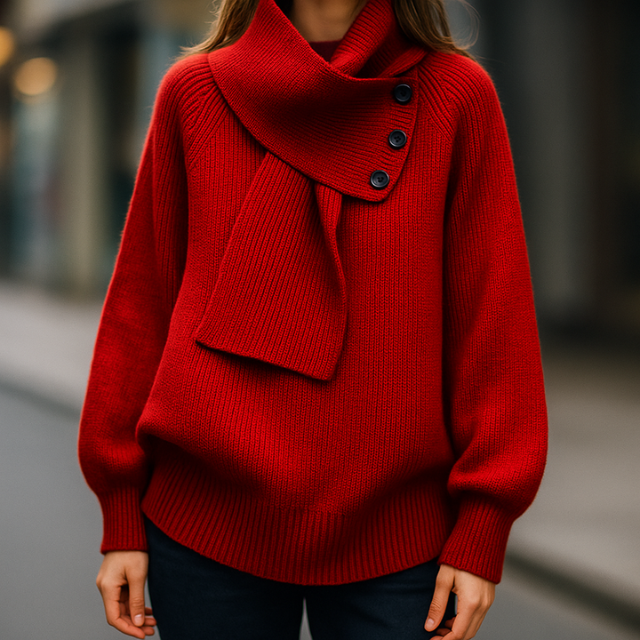 Women's Aurelia Scarf-Neck Knit in White | Invictora.com