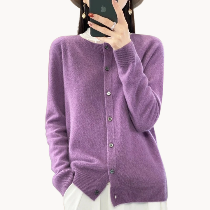 Women's Cropped Merino Wool Crew-Neck Cardigan