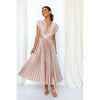 Women's Midi Dress – V-Neck Pleated Party