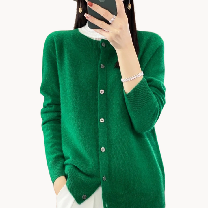 Women's Cropped Merino Wool Crew-Neck Cardigan