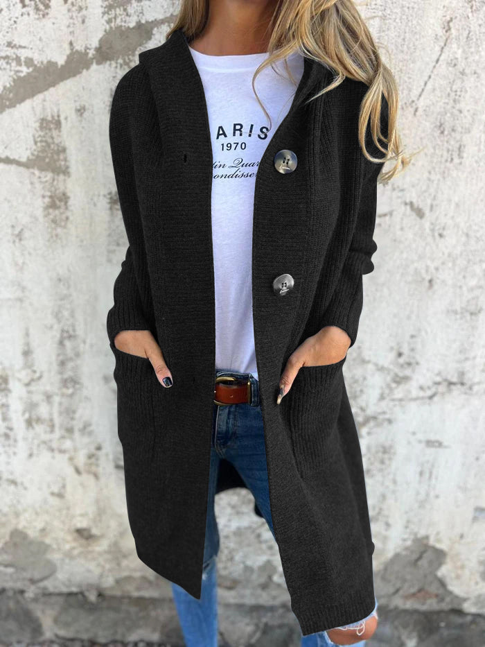 Women's Hooded Longline Knit Cardigan with Pockets