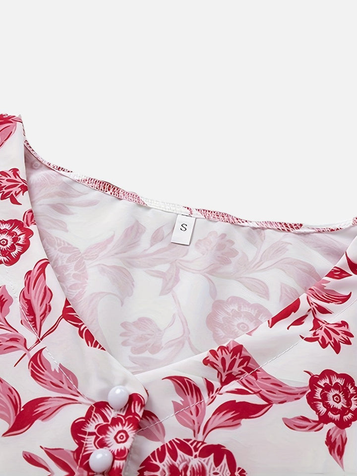Women's Floral V-Neck Midi Dress - Relaxed Summer Elegance product image | Invictora.com