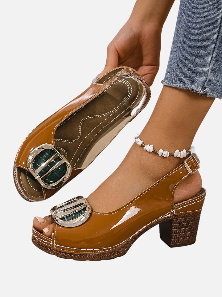 Women's Comfort Strap Heels - Glossy Leather Look Style product image | Invictora.com