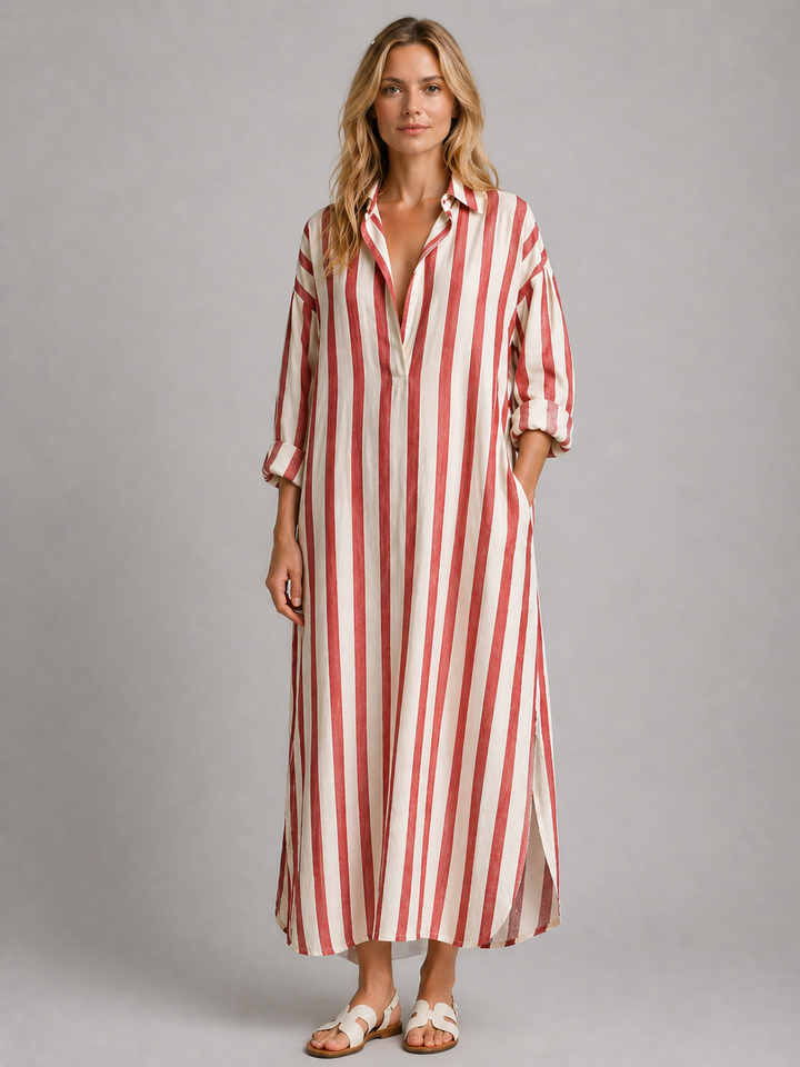 Women's Striped Shirt Dress with Pockets - Long Relaxed Fit product image | Invictora.com